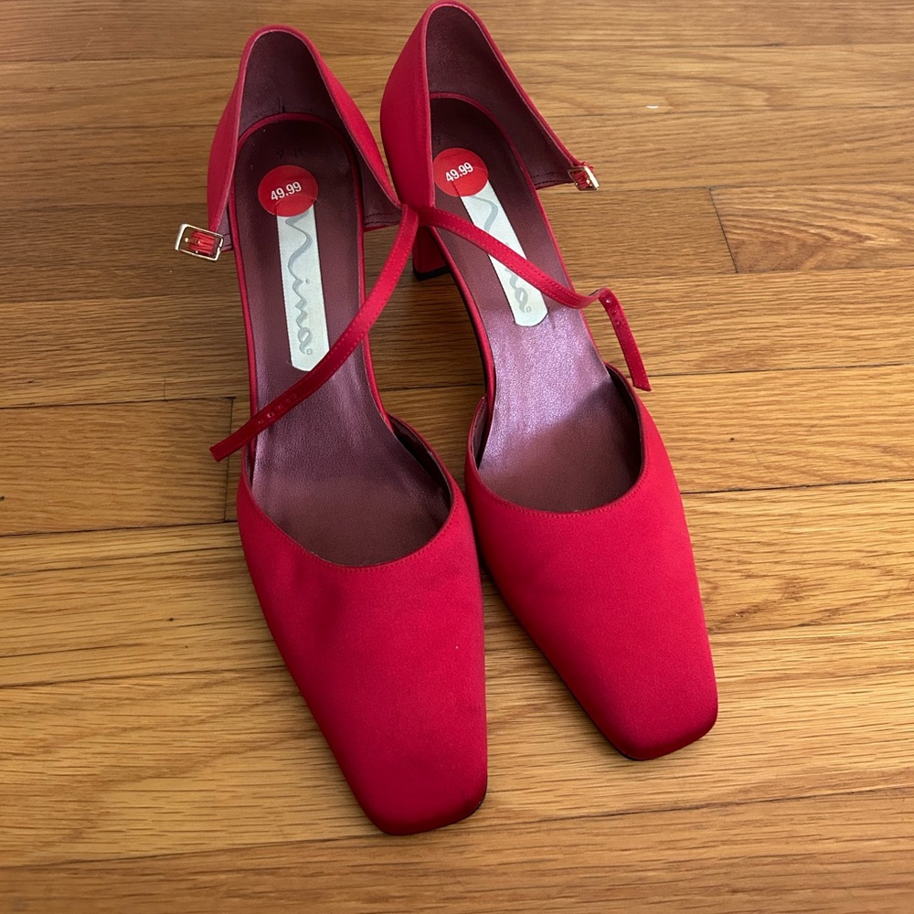 Red kitten heels